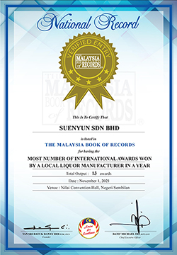 Most Number of International Awards Won by a Liquor Manufacturer In A Year” in the Malaysia Book of Records